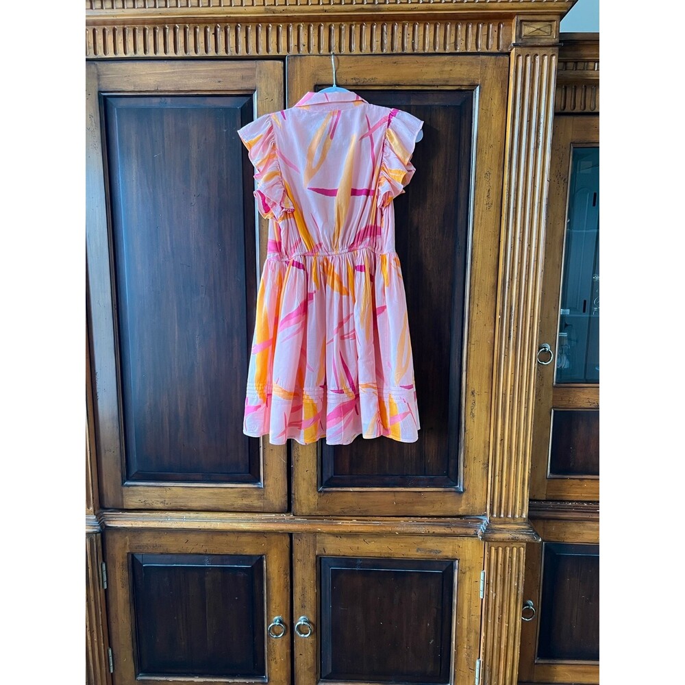 Vineyard Vines Shirt Dress Girls L Pink Orange Abstract Collared Button - Picture 3 of 5